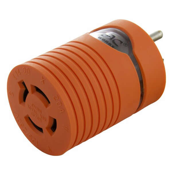 Ac Works 15A Household Plug NEMA 5-15P to Generator 4-Prong 20A L14-20R 2 Hots Bridged AD515L1420